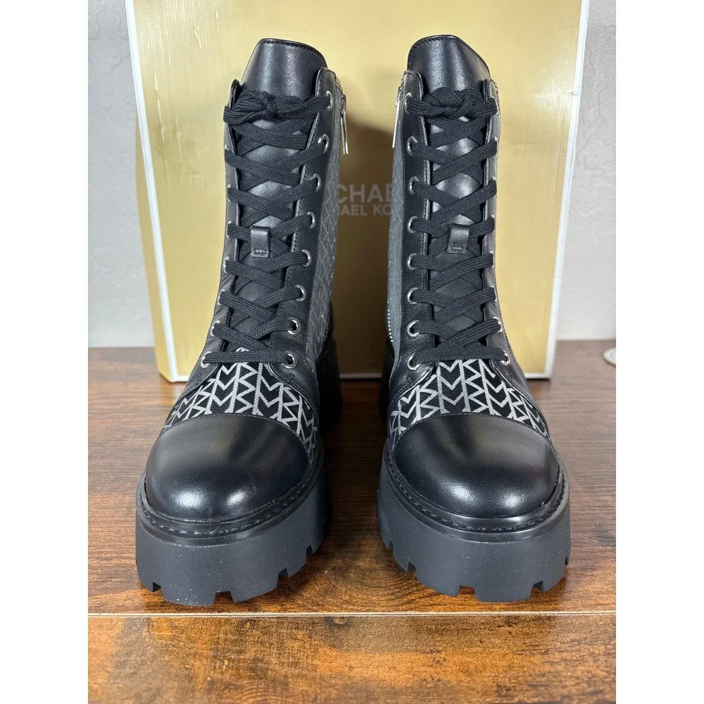 Michael Kors Blake Bootie Black Nylon JQD Logo Combat Boots 40T5BKFE5Y Womens 6M